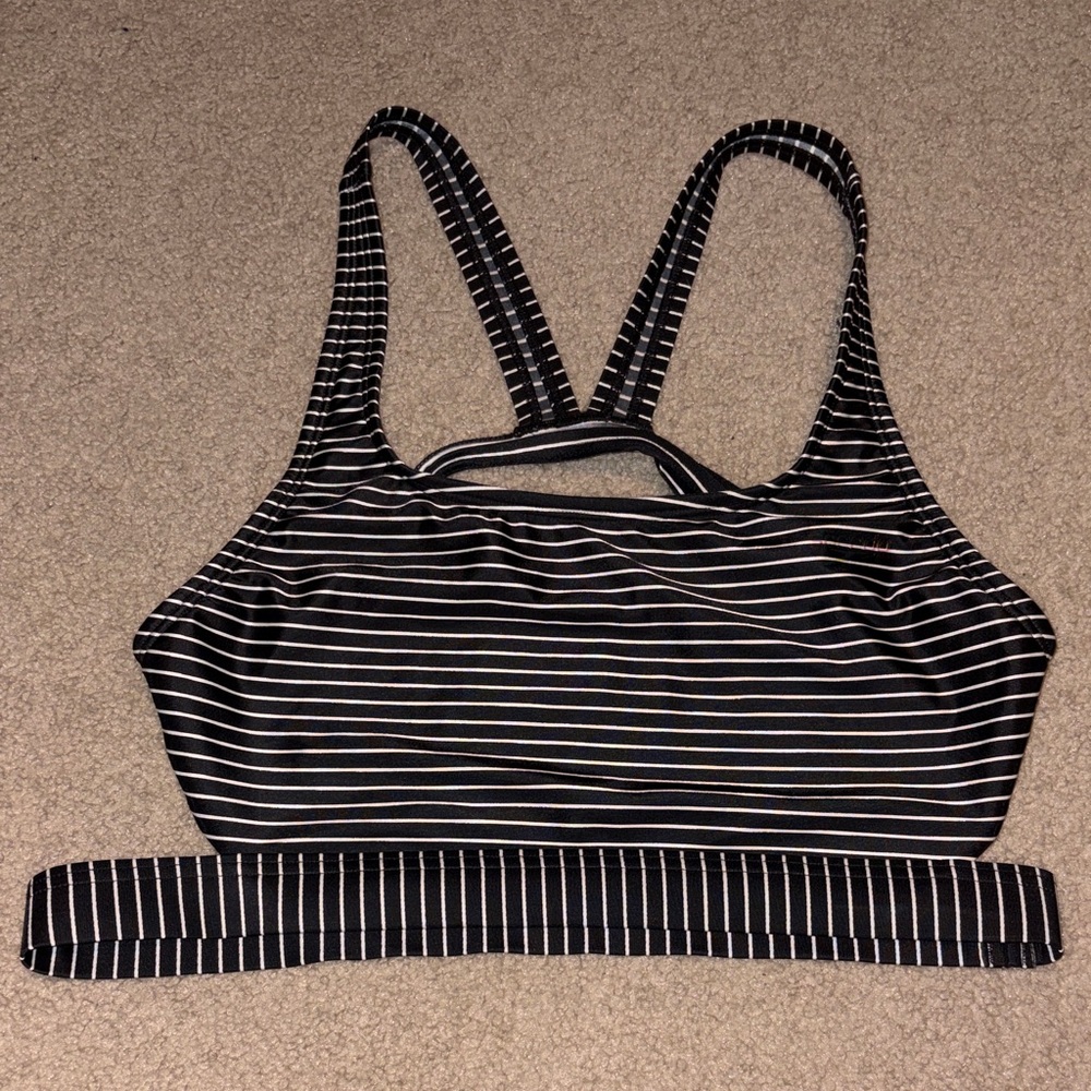 Speedo Endurance Lite Black & White Striped Swim Top – Size Large